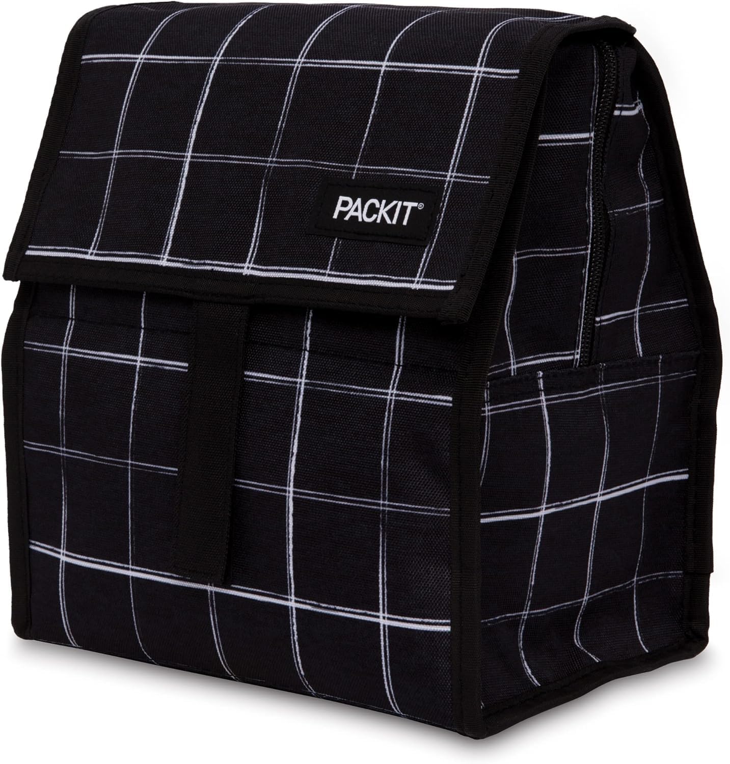 Office Tech Bag - PackIt® Freezable Lunch Bag Black Grid,ECOFREEZE®